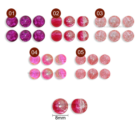 Cracked Glass Beads | Size : 8mm | Qty : 1 Line-Approx 95pcs | GB34