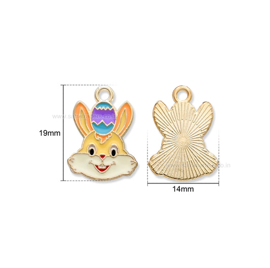 Enamel Easter Bunny Charm with Easter Egg | Size : 19mm | Qty : 10pcs | CHE218