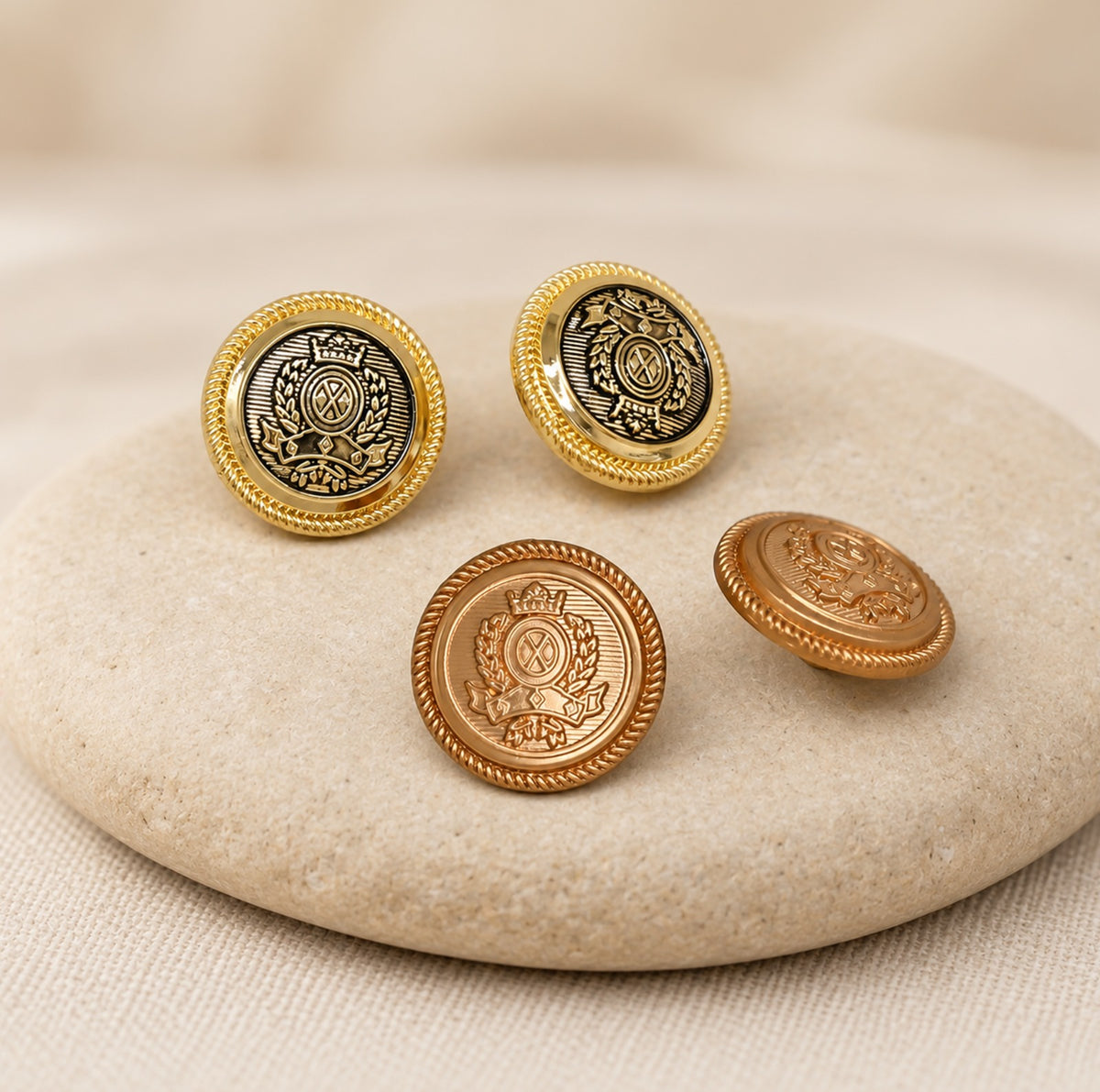 Royal Crest Metal Shank Buttons with Loop | Size : 15mm | Qty : 6pcs