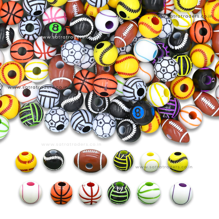 Assorted Football Plastic Beads | Size : 10mm | PB171