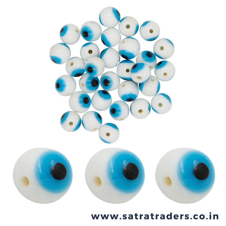 White  Evil Eye Glass Beads ( 1 String 50pcs) | GB71