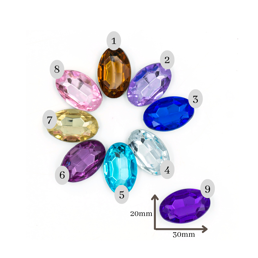 Oval Shape Acrylic Stones | Size : H-20MM W-30MM | Qty : 100pcs