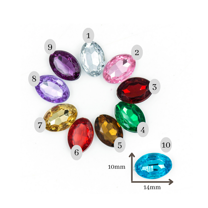 Oval Shape Acrylic Stones | Size : H-10MM W-14MM | 200 pcs