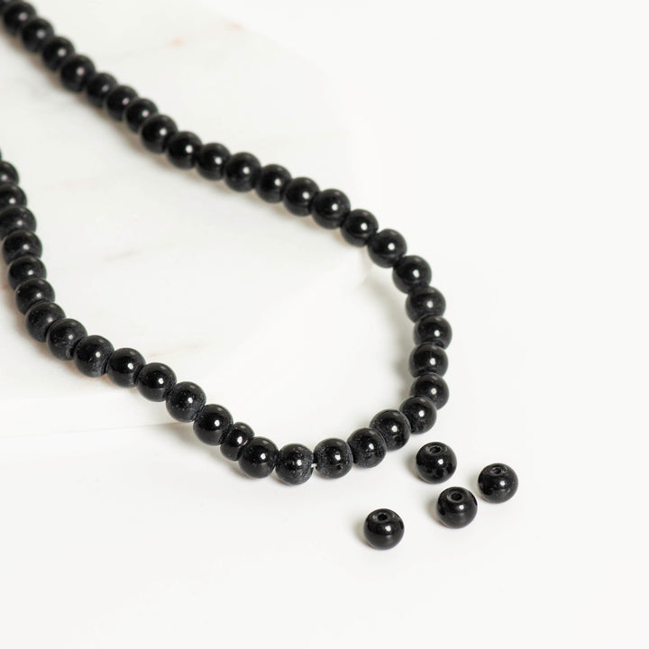 Black Colour Glass Beads | Size : 6mm,8mm | 5 Line no | GB73