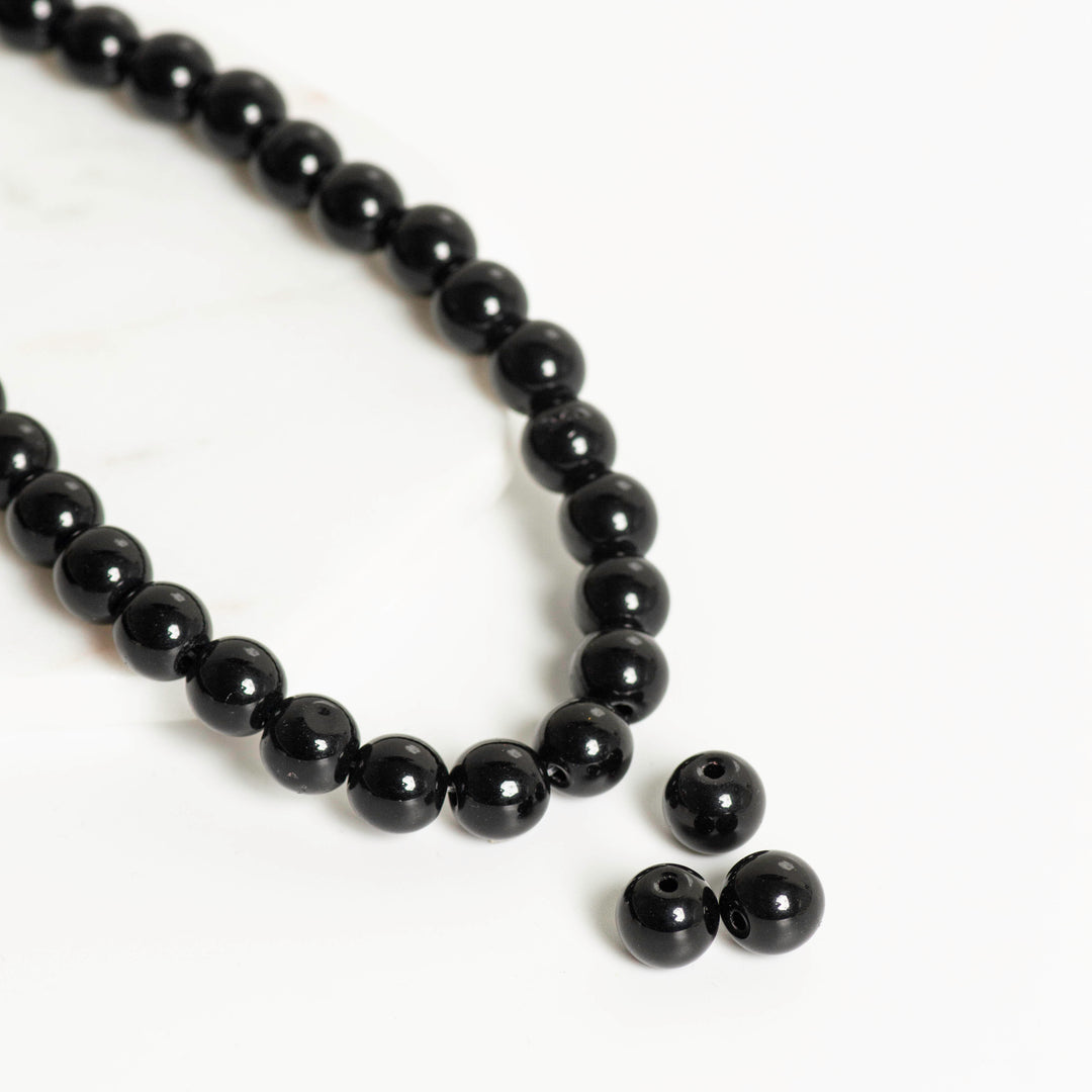 Black Colour Glass Beads | Size : 6mm,8mm | 5 Line no | GB73