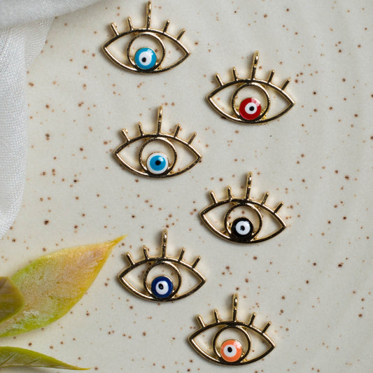 Eyelash Evil Eye Enamel Charms | Size : H 12mm W 21mm | Qty : 6pcs