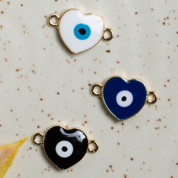 Heart Shape Evil Eye Connector Charms | Size : 14mm | 6pcs
