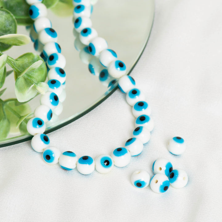 White  Evil Eye Glass Beads ( 1 String 50pcs) | GB71