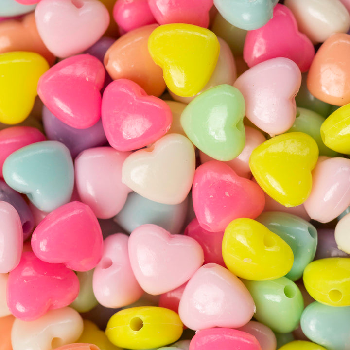 Assorted Heart Pastel Plastic Beads | Size : 9mm, 12mm | PB146