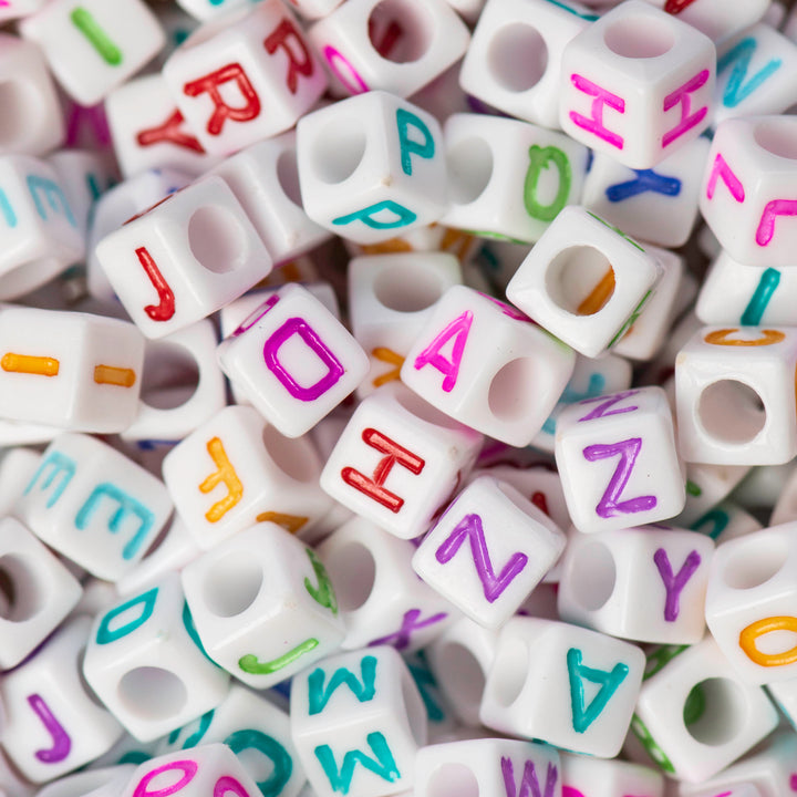Alphabet Pastel Plastic Beads  | Size : 6mm | 100g | PB119