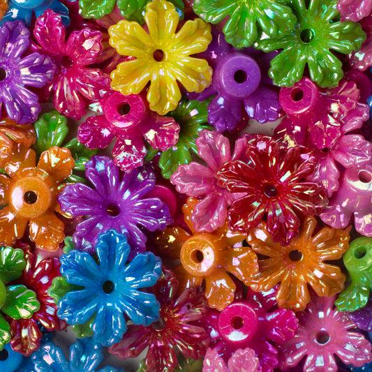 Assorted Flower Designer Plastic Beads | Size : 34mm | Qty : 500gm (approx 350pcs) | PB135