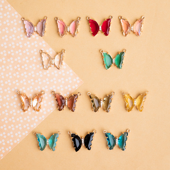 Crystal Butterfly Charms  2 Side Ring | Size : H-16mm W-22mm | 2pcs