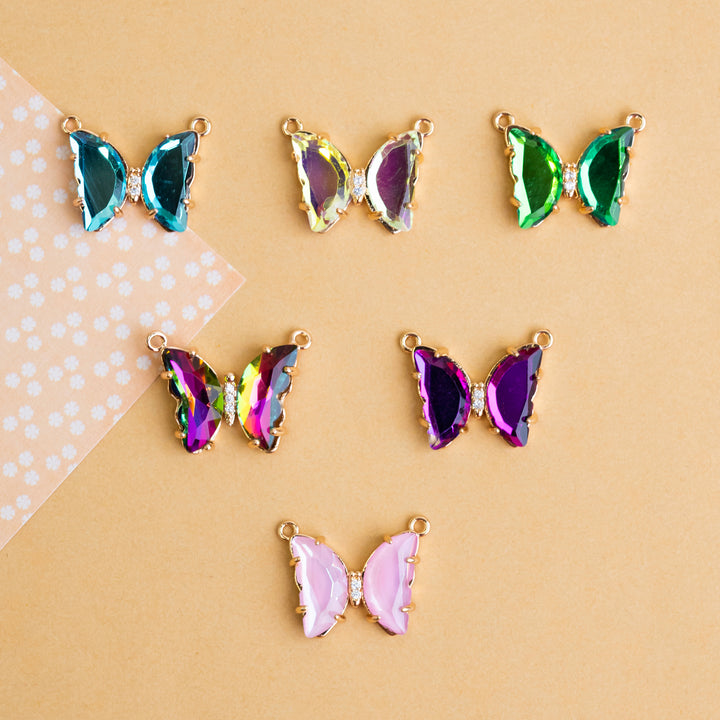 Crystal Butterfly Charms  2 Side Ring | Size : H-16mm W-22mm | 2pcs