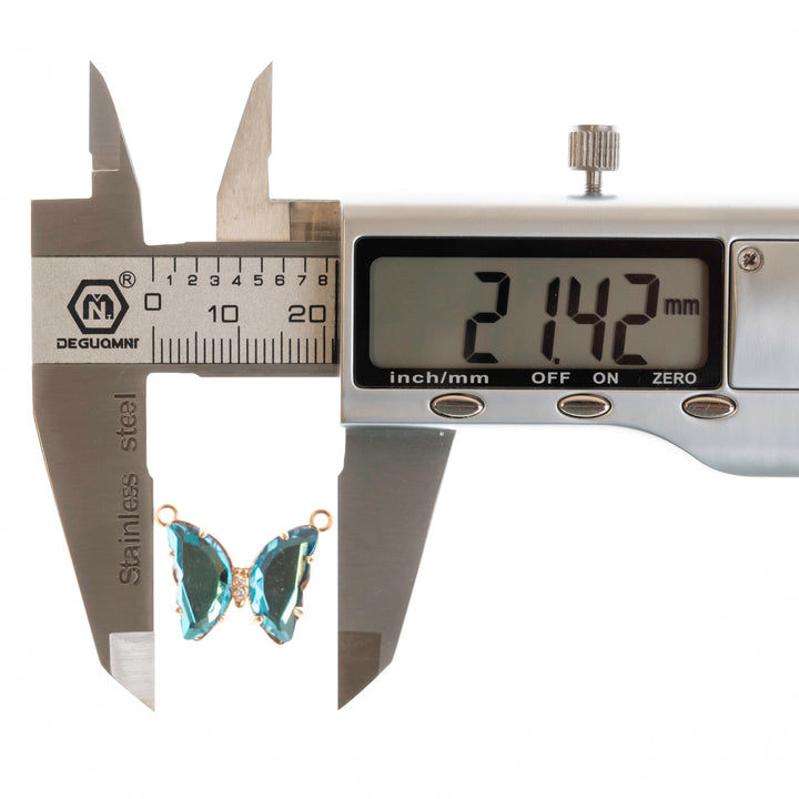 Crystal Butterfly Charms  2 Side Ring | Size : H-16mm W-22mm | 2pcs