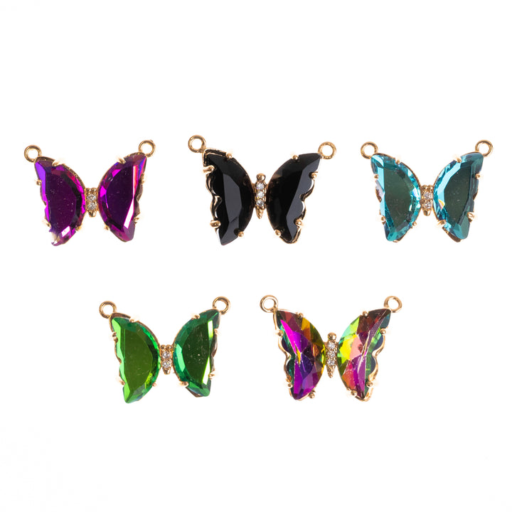 Crystal Butterfly Charms  2 Side Ring | Size : H-16mm W-22mm | 2pcs
