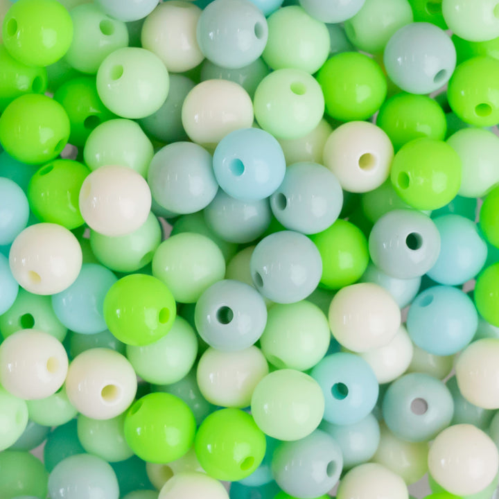 Green Shade Round Pastel Plastic Beads | Size : 6mm, 8mm | PB122