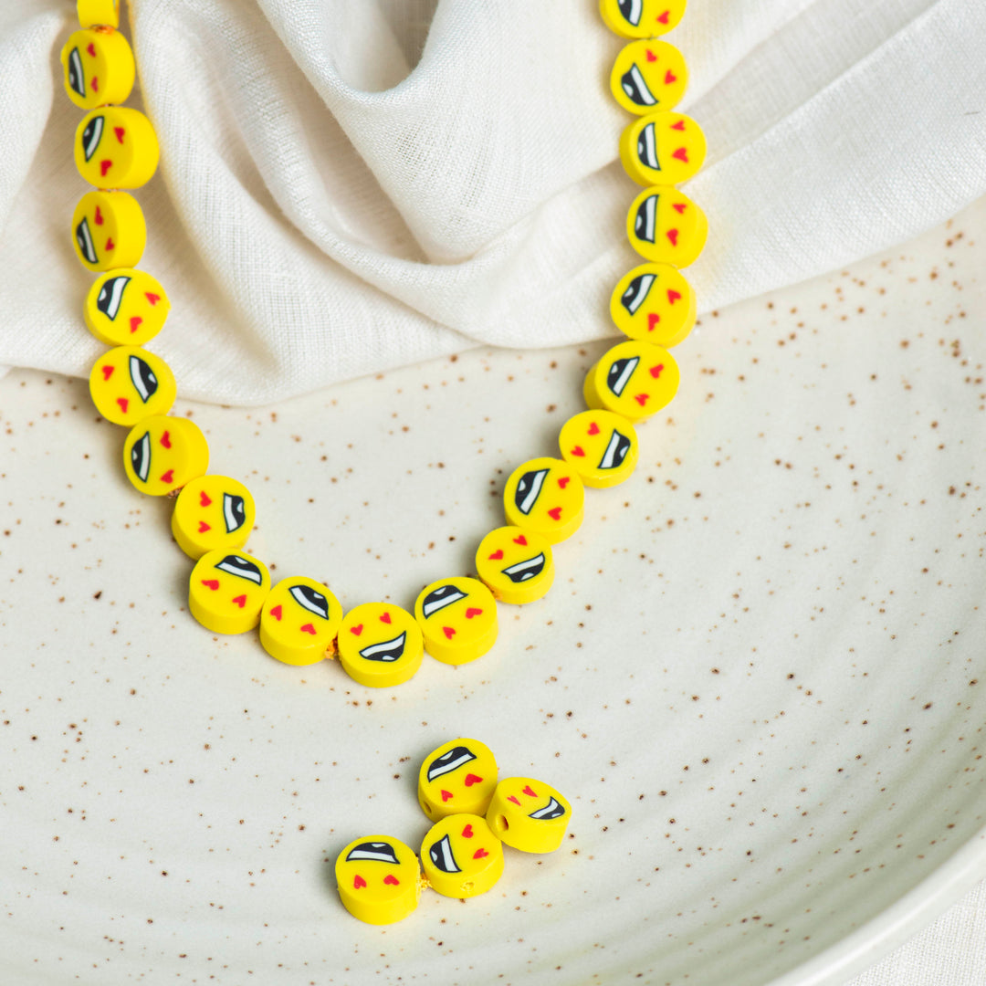Happy Smiley Polymer Clay Fimo Beads | Size: 6mm (W) Thickness 2mm | 40 pcs 1string | FB06