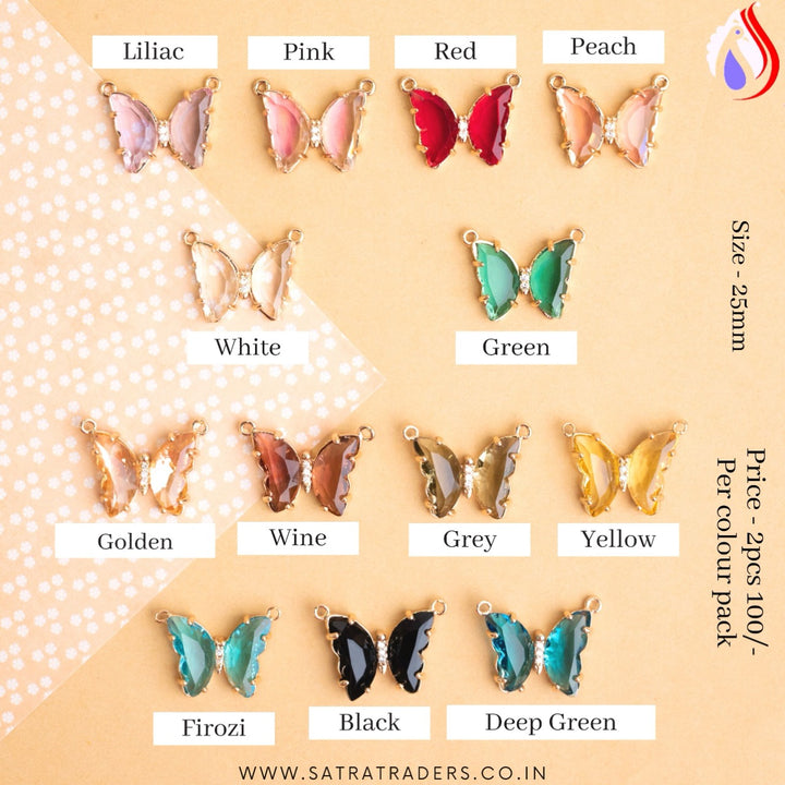Crystal Butterfly Charms  2 Side Ring | Size : H-16mm W-22mm | 2pcs